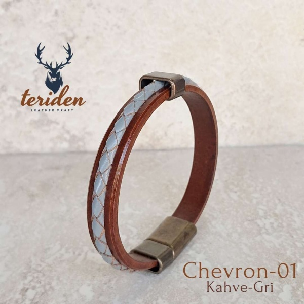 Chevron Hakiki Deri Bileklik (Erkek) - Görsel 2