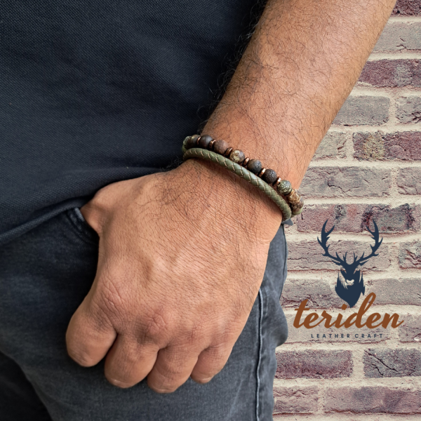 Tibet - Green Hakiki Deri Bileklik (Unisex) - Görsel 2